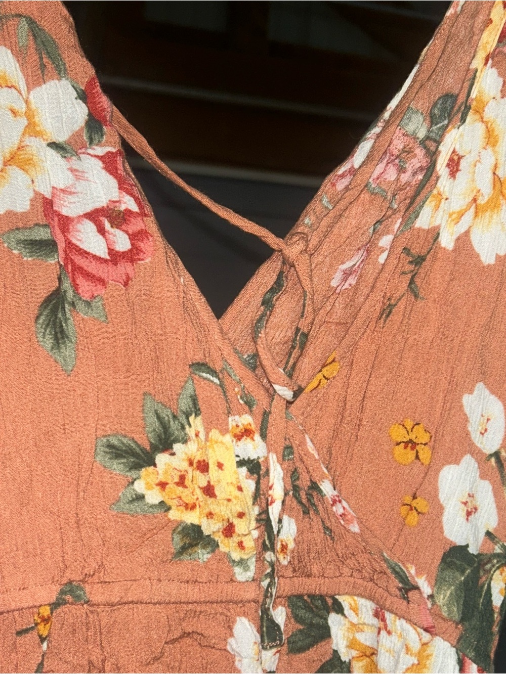 Women's Floral V-Neck Rust Floral Dress